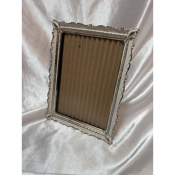 The Unbranded Brand Other - Vtg MCM Hollywood Regency Ornate Metal Picture Art Frame 5" X 7" White Gold